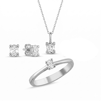 The One Oval smykkesæt, med i alt 0,92 ct Diamant i 14 kt hvidguld